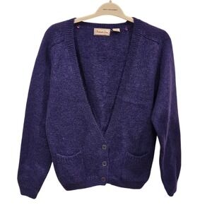 Vintage Penbrooke Lane Purple Mohair Blend V-Neck Button Front Cardigan Sweater